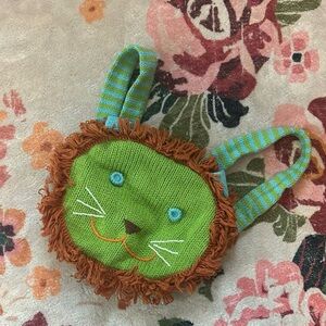 Blabla Kids Green Knit Lion Backpack with Striped Strap